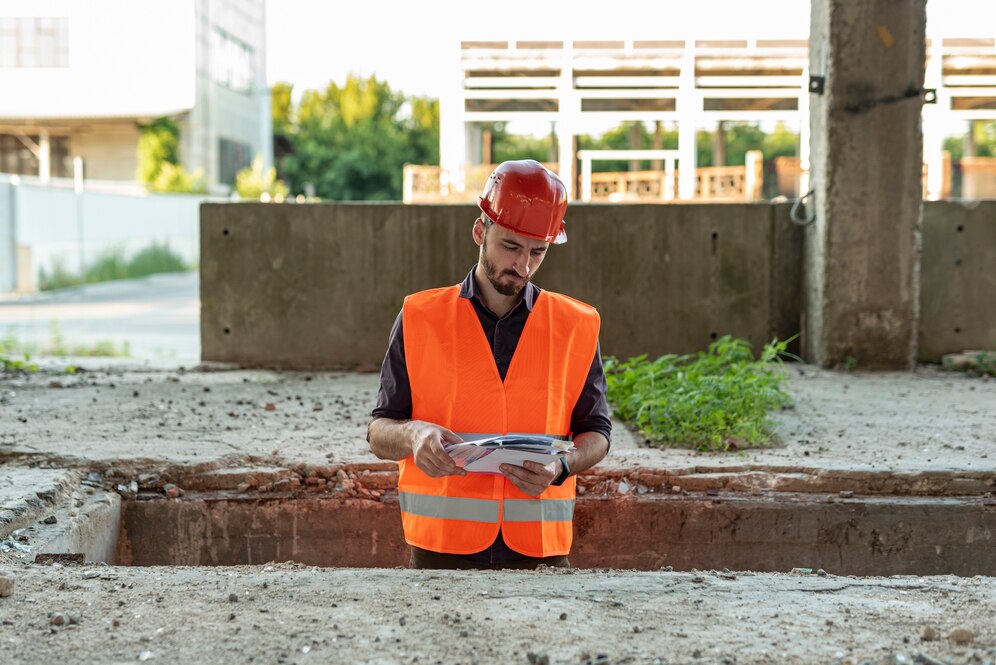 builder looking documents construction site 23 2148269878